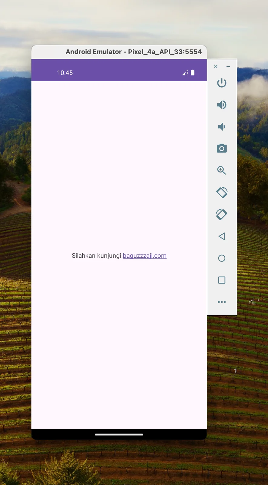 Emulator Android menampilkan TextView dengan link baguzzzaji.com yang bisa diklik
