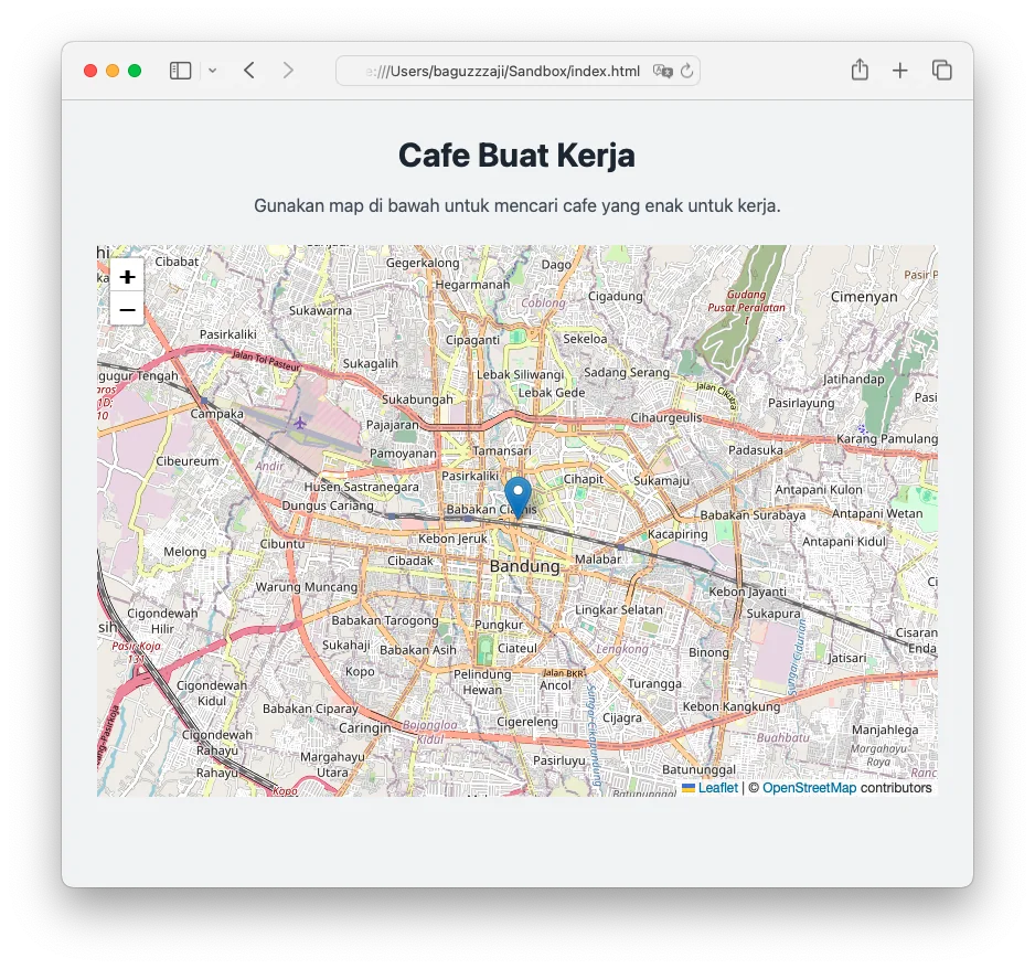 Peta Bandung dengan satu marker biru di pusat map